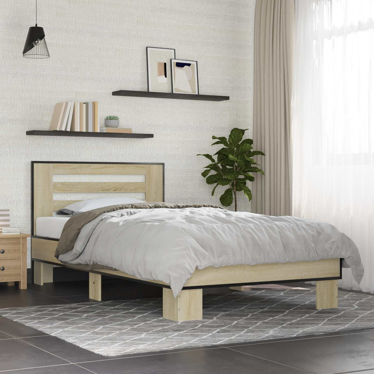 Vidaxl bedframe met hoofdeinde sonoma eiken 80 x 200 cm bewerkt hout