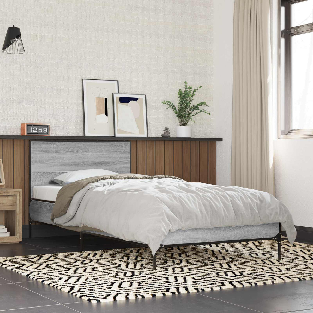 Vidaxl bedframe met hoofdeinde grijs sonoma 80 x 200 cm bewerkt hout