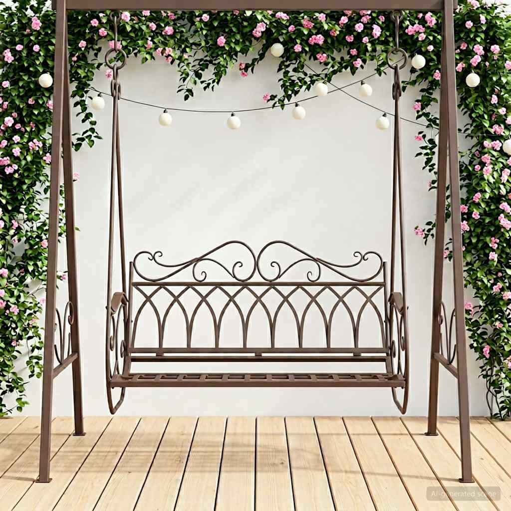 Vidaxl schommelbank staal 112 x 60 x 126,5 cm antiek bruin