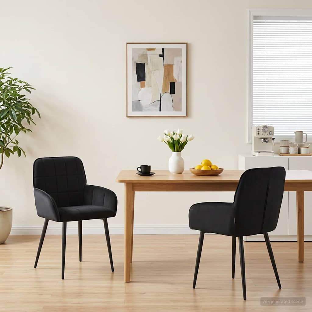Vidaxl eettafelstoelen 2 st fluweel zwart 56.5 x 50 x 85 cm