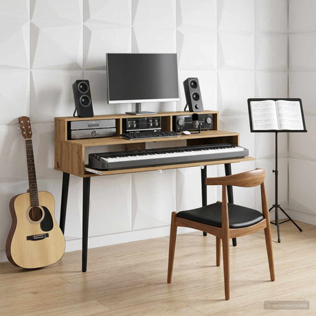 Vidaxl studiobureau artisanaal eiken 130 x 42,5 x 36 cm bewerkt hout