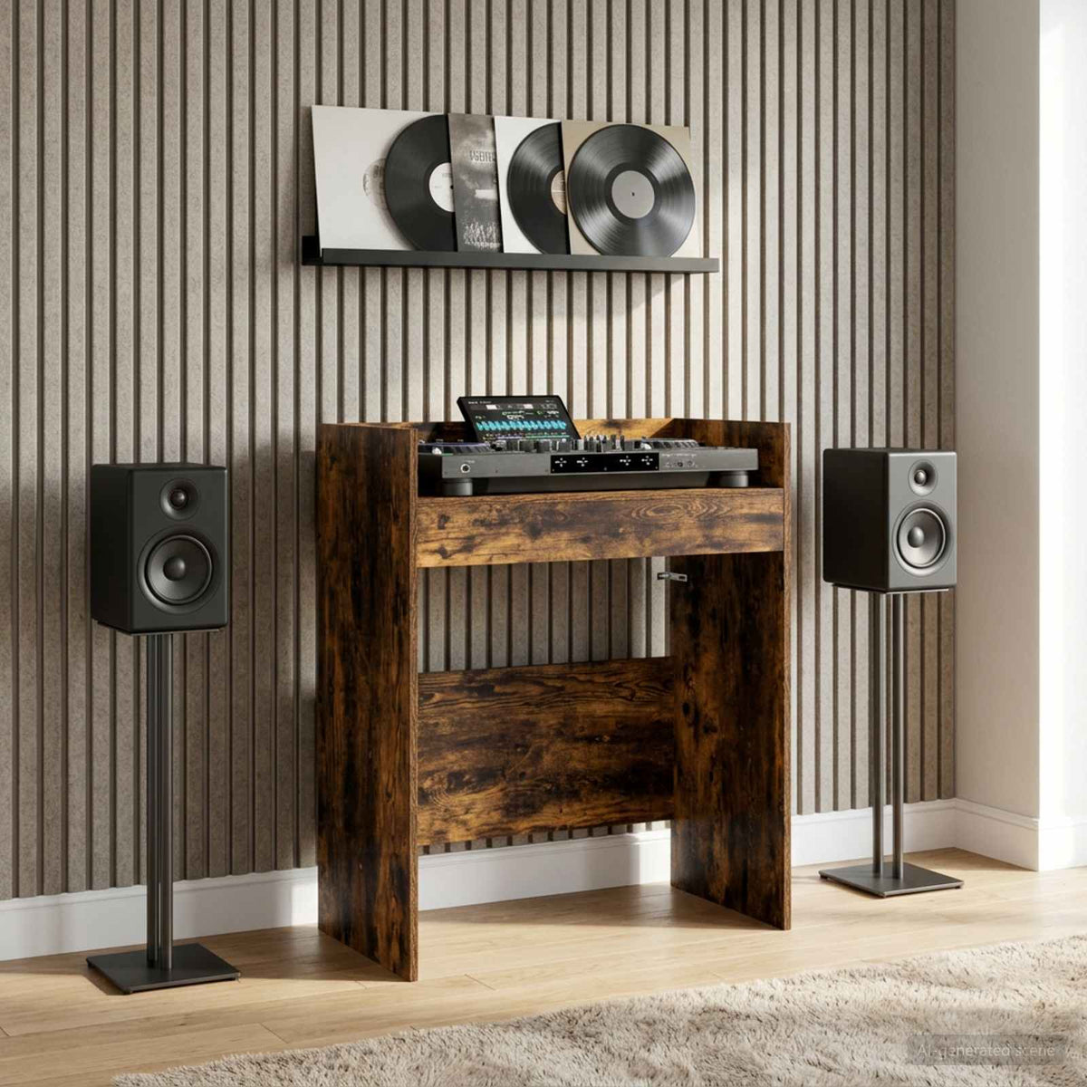 Vidaxl dj tafel gerookt eiken 82 x 45 x 102 cm bewerkt hout