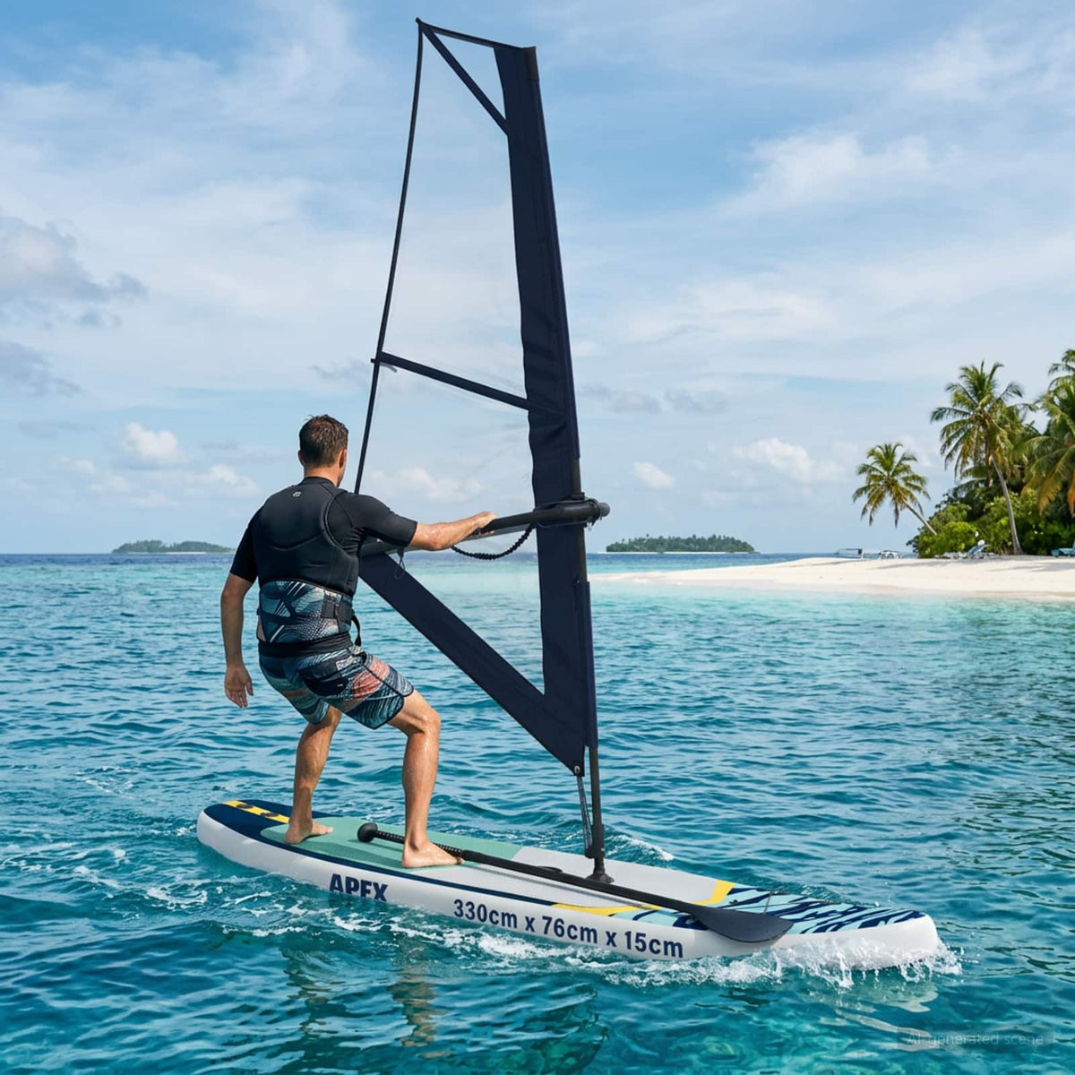 Vidaxl opblaasbaar sup board met zeil apex 330 x 76 x 15 cm blauw