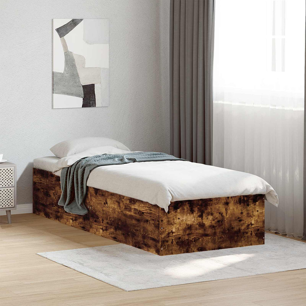 Vidaxl vloerbedframe gerookt eiken 80 x 200 cm bewerkt hout