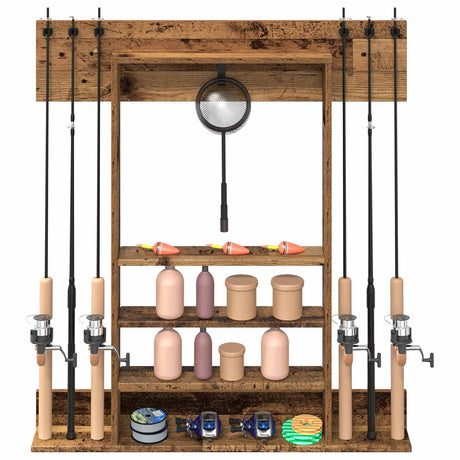 Vidaxl wandgemonteerde hengelhouder bewerkt hout 93 x 12 x 103 cm