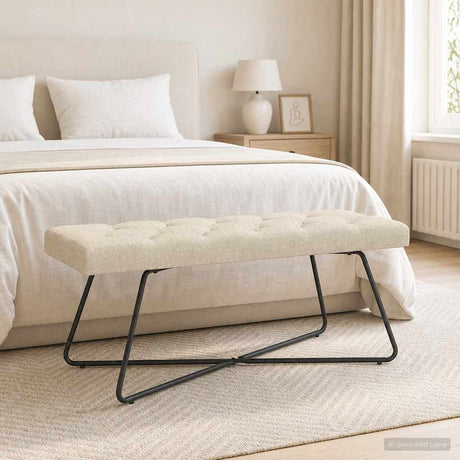 Vidaxl bank met knoopverstelling crèmekleurig 110 x 40 x 46 cm stof