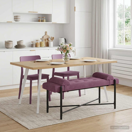 Vidaxl knop-gestept bankje met kussens paars 110 x 40 x 46 cm fluweel