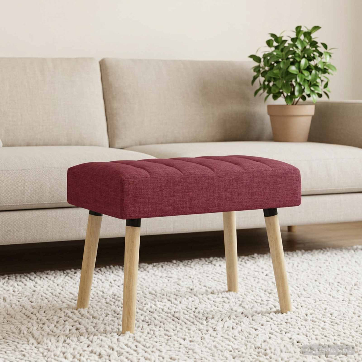 Vidaxl kanaal-geplooide bank wijnrood 60 x 40 x 45 cm stof