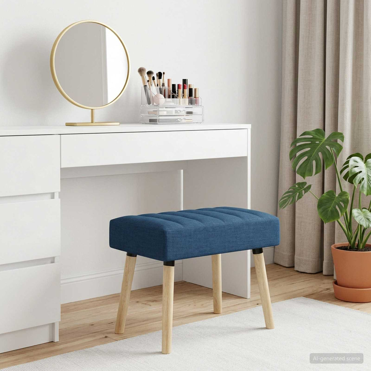 Vidaxl kanaal-geplooide bank blauw 60 x 40 x 45 cm stof
