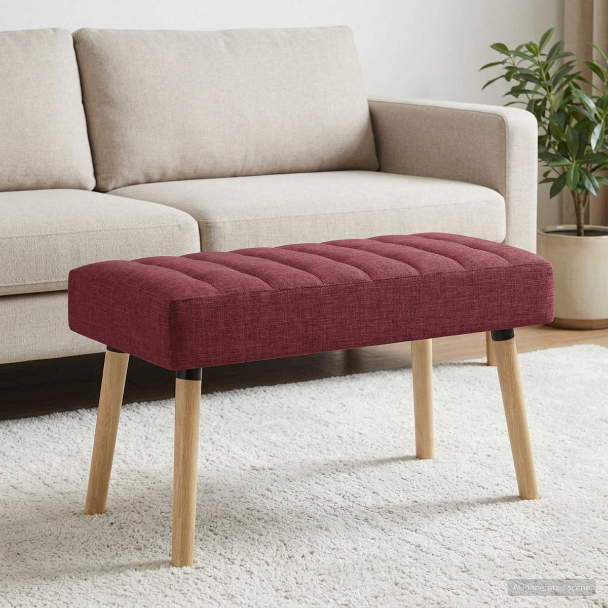 Vidaxl kanaal-geplooide bank wijnrood 80 x 40 x 46 cm stof