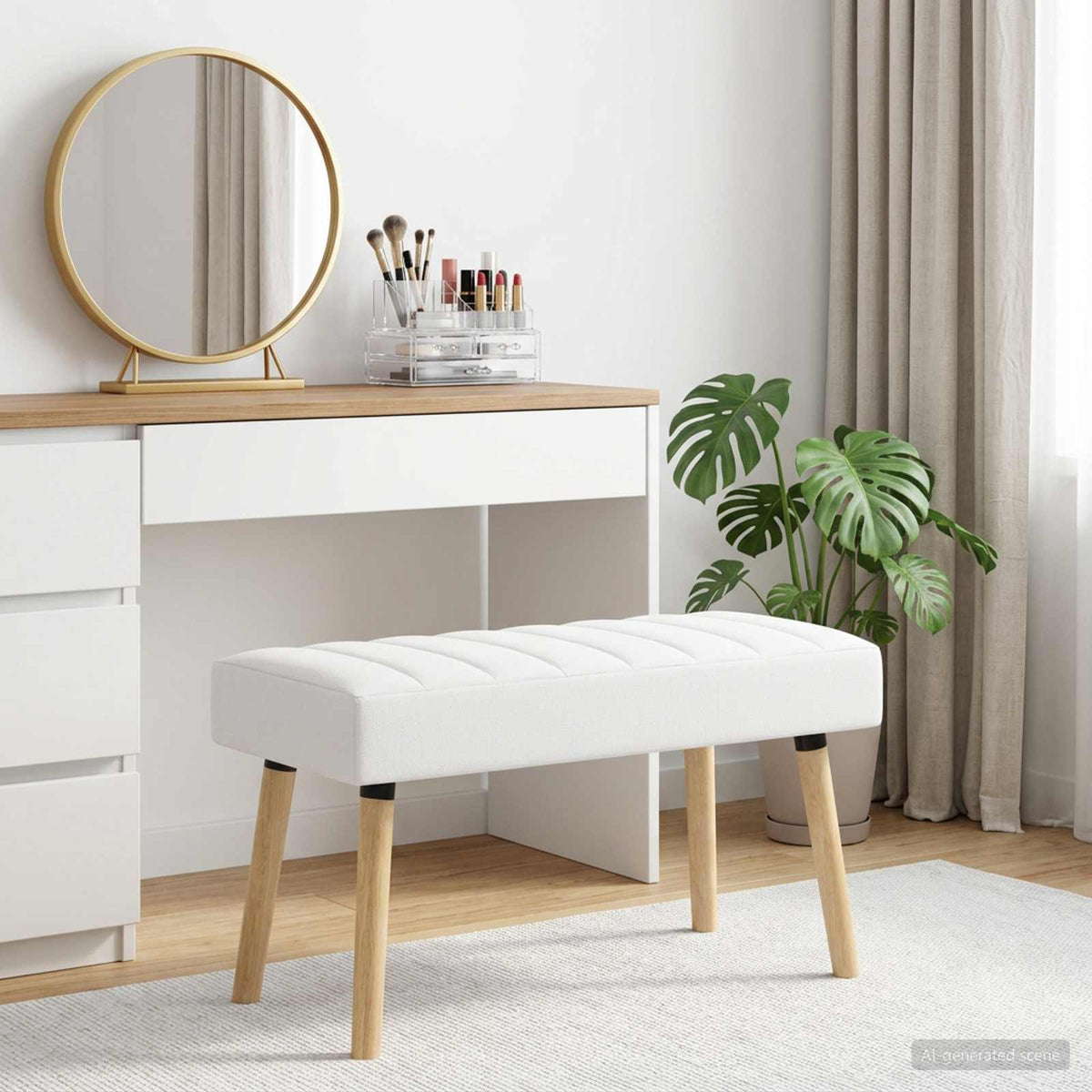 Vidaxl kanaal-geplooide bank wit 80 x 40 x 46 cm stof