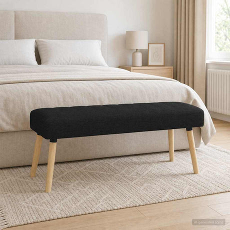 Vidaxl kanaal-geplooide bank zwart 110 x 40 x 46 cm stof
