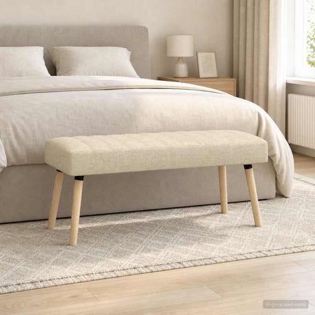 Vidaxl kanaal-geplooide bank crèmekleurig 110 x 40 x 46 cm stof