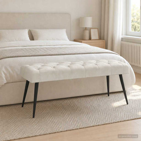 Vidaxl bank met knoopverstelling crèmekleurig 110 x 40 x 46 cm fluweel