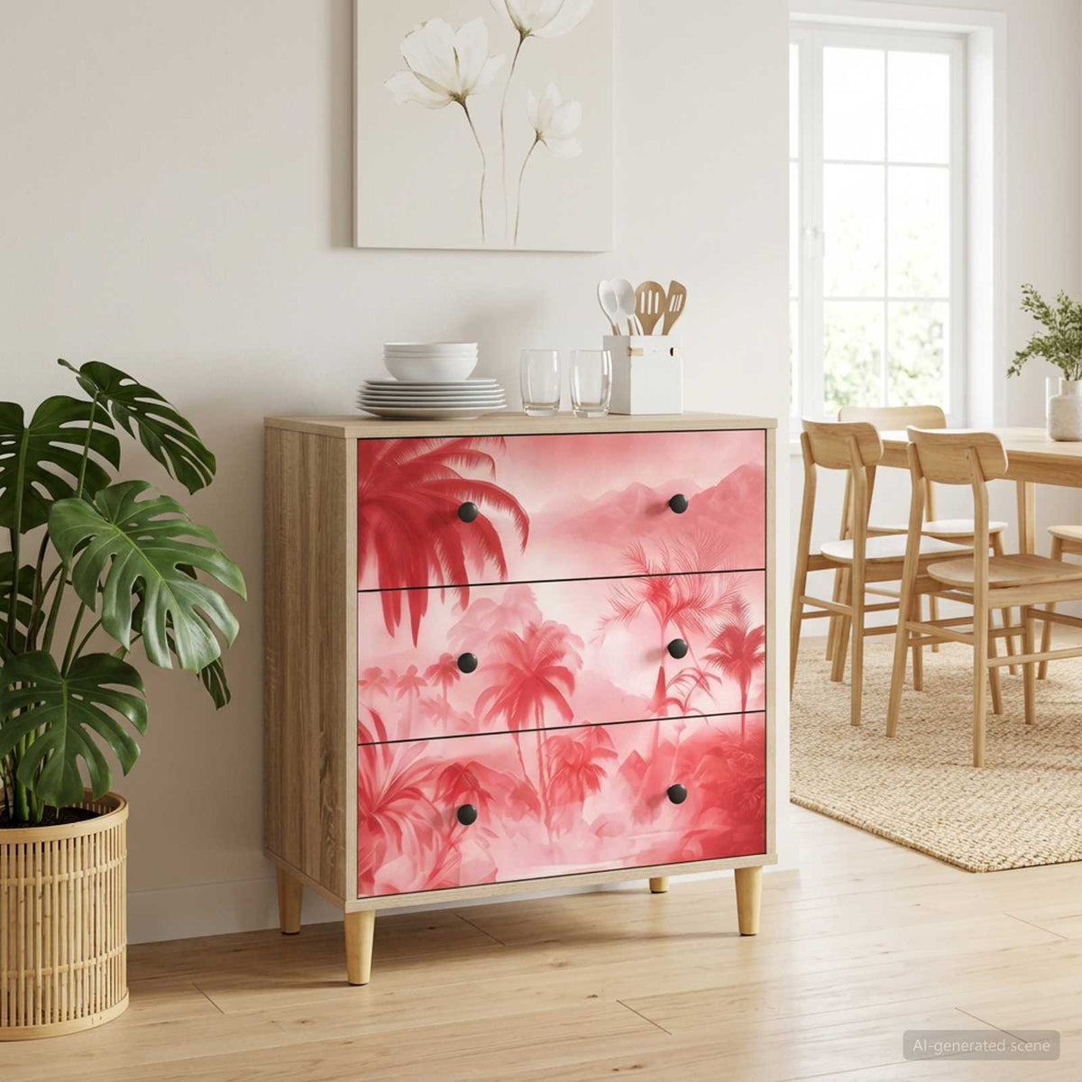 Vidaxl ladekast aachen roze palmbomenprint 66 x 36,5 x 75 cm sonoma