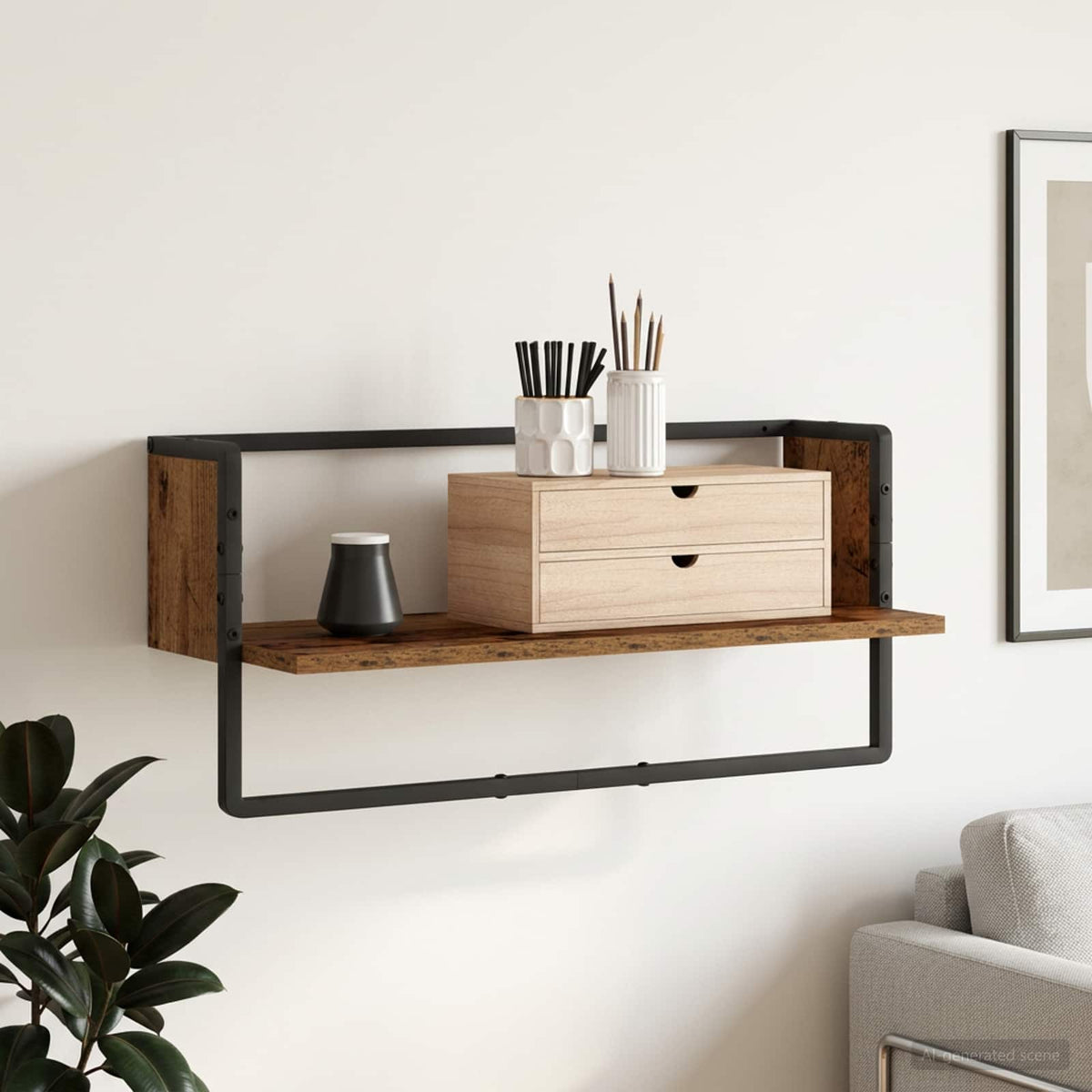 Vidaxl wandplank muurmontage oud hout 65 x 25 x 30 cm metaal pb