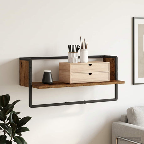 Vidaxl wandplank muurmontage oud hout 65 x 25 x 30 cm metaal pb