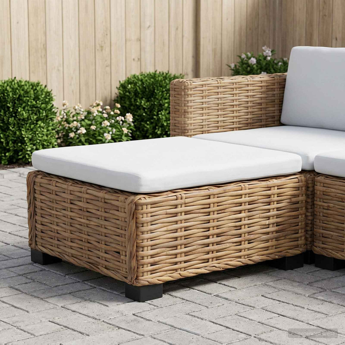 Vidaxl voetensteun met kussen gendt natuurlijk rattan naturel