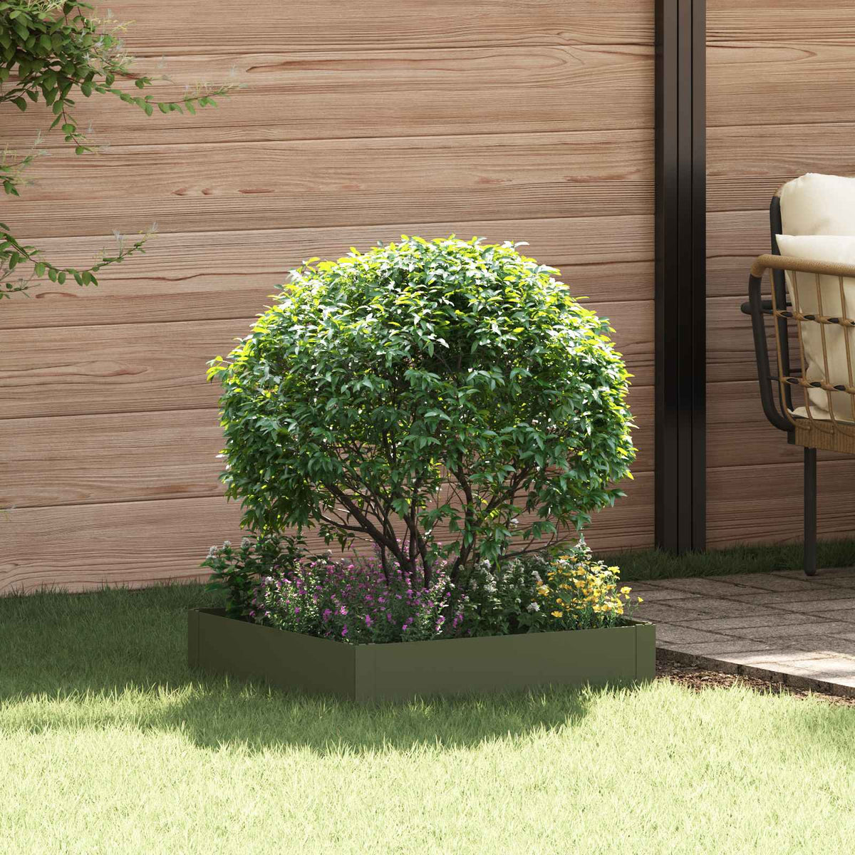 Vidaxl gazonrand 60 x 60 x 20 cm staal olijfgroen