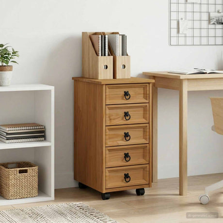 Vidaxl rolkast met lades corona massief grenenhout en engineered wood