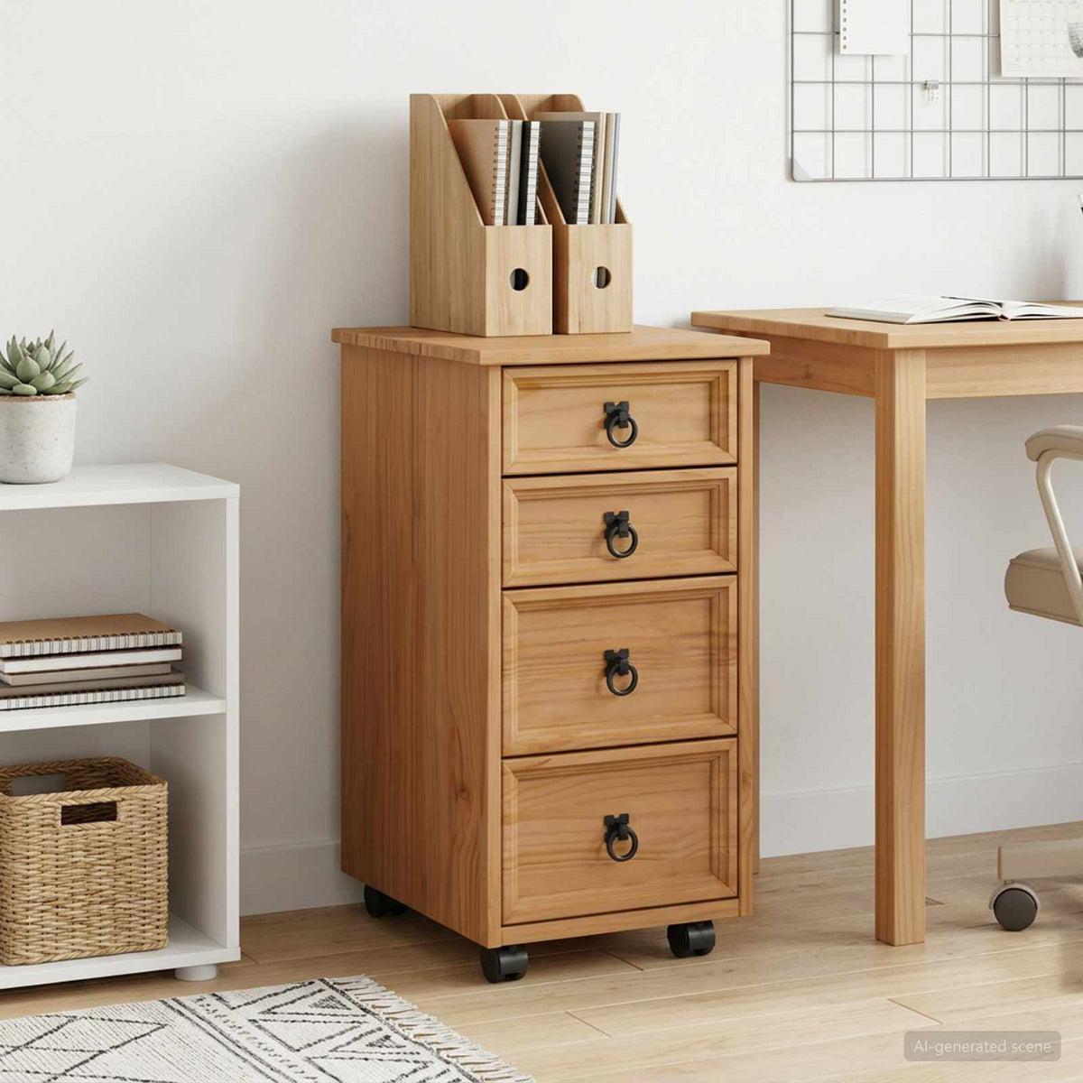 Vidaxl rolkast met lades corona massief grenenhout en engineered wood
