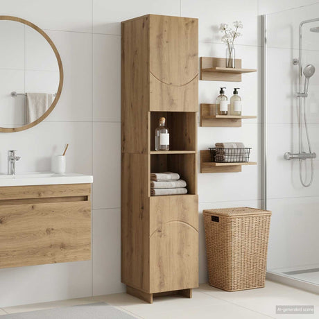 Vidaxl badkamerkast artisanaal eiken 36.5 x 38 x 180 cm bewerkt hout
