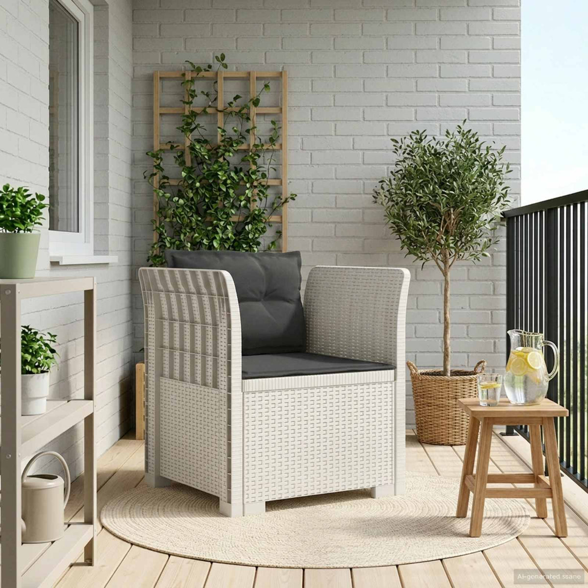 Vidaxl eénpersoons fauteuil met kussens rattan look pp wit