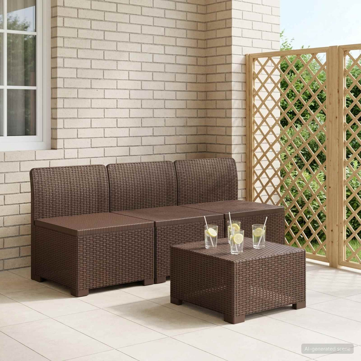 Vidaxl 3-zits tuinbank in rattan look 3-zits pp bruin