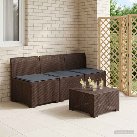 Vidaxl 3-zits tuinbank met kussens in rattanlook 3-zits pp bruin