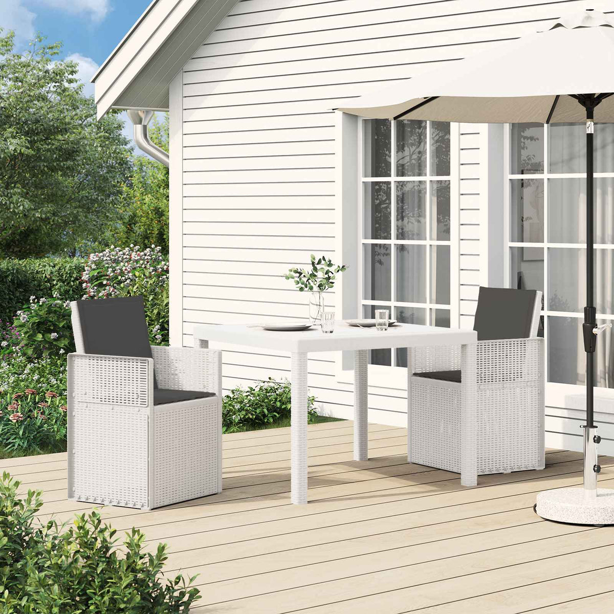Vidaxl tuin eettafelset 3 st wit en antracietkleurig pp