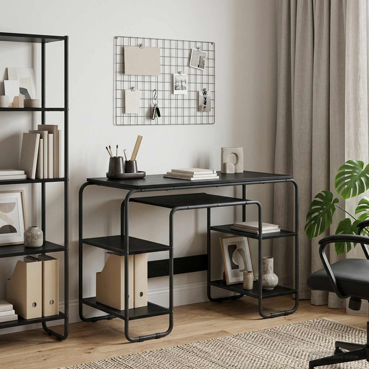Vidaxl bureau met opbergruimte zwart eiken 113.5 x 52 x 75.5 cm