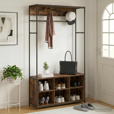 Vidaxl kapstok met schoenenbank gerookt eiken 100 x 32 x 180,5 cm