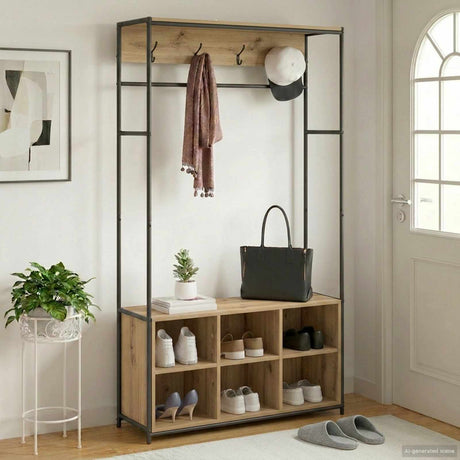 Vidaxl kapstok met schoenenbank artisanaal eiken 100 x 32 x 180,5 cm