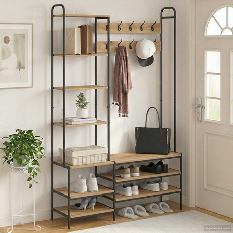 Vidaxl kapstok met schoenenbank artisanaal eiken 120,5 x 34 x 190 cm