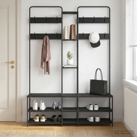 Vidaxl kapstok met schoenenbank zwart eiken 143 x 30 x 199,5 cm