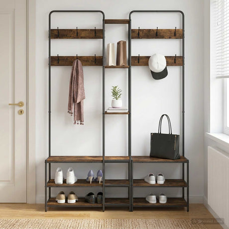 Vidaxl kapstok met schoenenbank gerookt eiken 143 x 30 x 199,5 cm