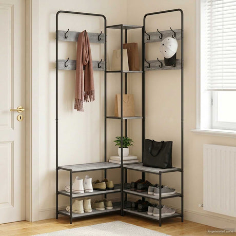 Vidaxl kapstok met schoenenbank grijs sonoma 143 x 30 x 199,5 cm