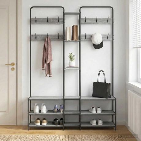 Vidaxl kapstok met schoenenbank grijs sonoma 143 x 30 x 199,5 cm