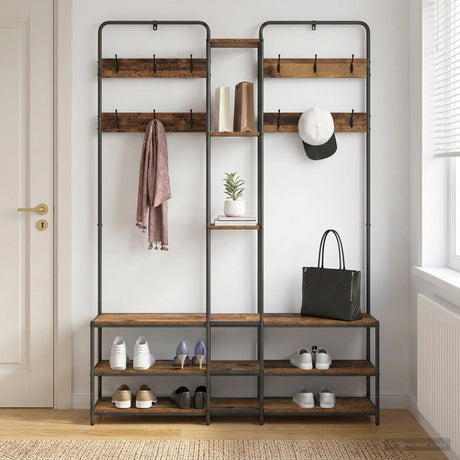 Vidaxl kapstok met schoenenbank oud hout 143 x 30 x 199,5 cm