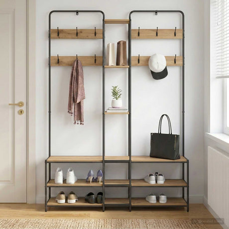 Vidaxl kapstok met schoenenbank artisanaal eiken 143 x 30 x 199,5 cm