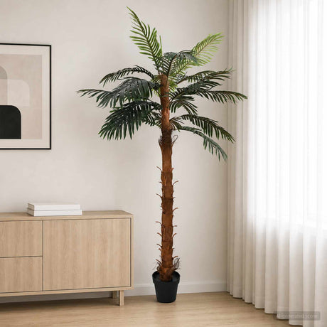 Vidaxl kunstmatige cocuspalmboom groen 70 x 20 x 200 cm stof en bamboe