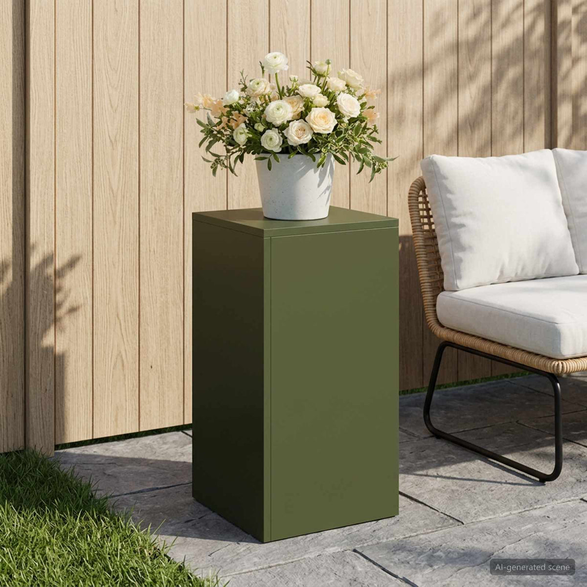 Vidaxl plantenstandaard olijfgroen 30 x 30 x 60 cm weervast staal