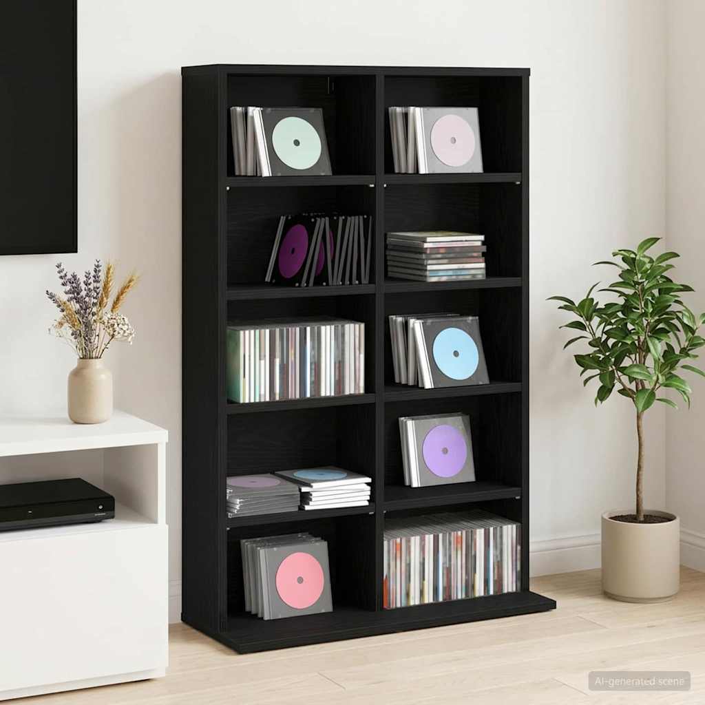 Vidaxl cd kast zwart eiken 65 x 23,5 x 97,5 cm bewerkt hout