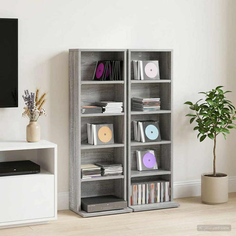 Vidaxl cd kast 2 st grijs sonoma 33 x 23,5 x 97,5 cm bewerkt hout