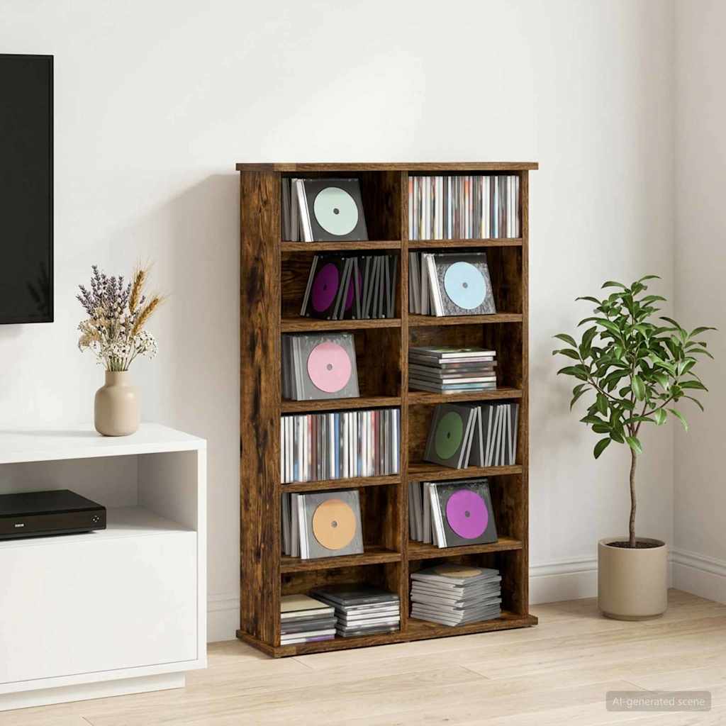 Vidaxl cd kast gerookt eiken 60 x 17 x 92 cm bewerkt hout