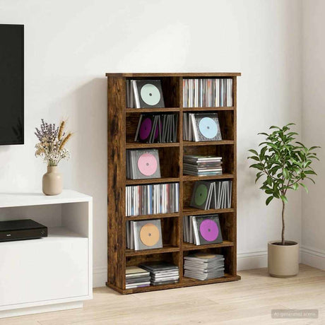 Vidaxl cd kast gerookt eiken 60 x 17 x 92 cm bewerkt hout
