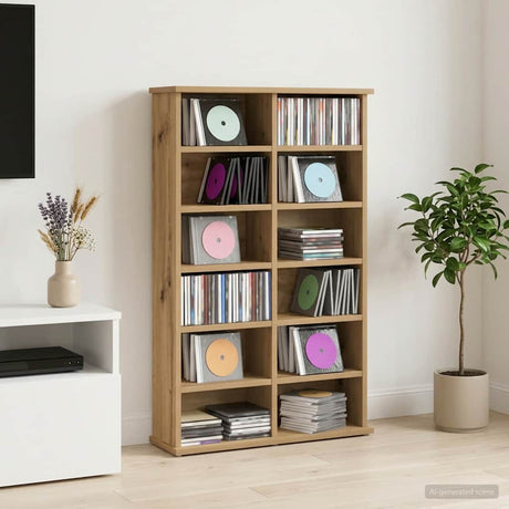 Vidaxl cd kast artisanaal eiken 60 x 17 x 92 cm bewerkt hout