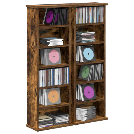 Vidaxl cd kast 2 st gerookt eiken 60 x 17 x 92 cm bewerkt hout