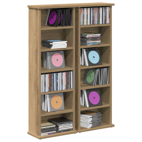 Vidaxl cd kast 2 st artisanaal eiken 60 x 17 x 92 cm bewerkt hout
