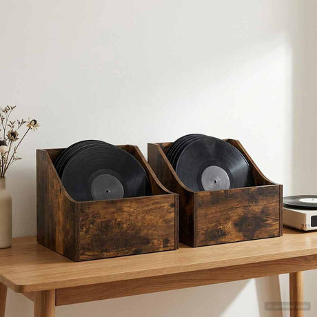 Vidaxl lp recorddoos 2 st gerookt eiken 37 x 33 x 32 cm bewerkt hout